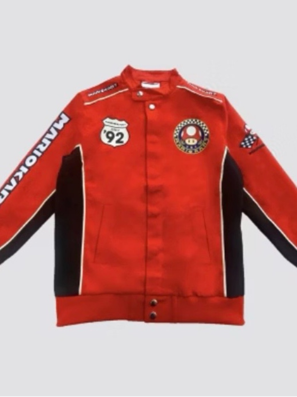Kids Red Racing-Style Jean Jacket with Patch Accents